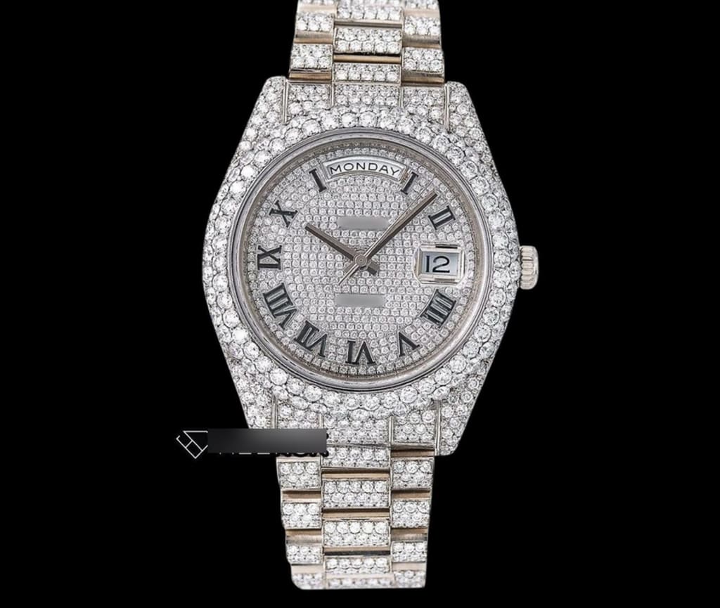 Rolex Day-Date Full Diamond Paved Dial Black Numerals