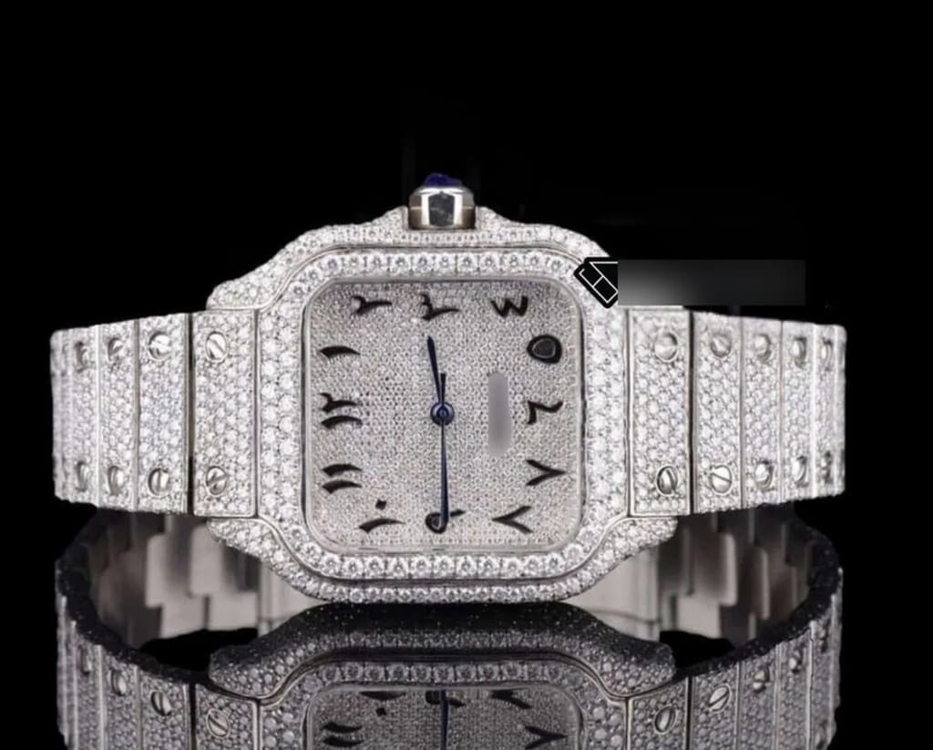 Cartier Santos Black Arabic Numerals Fully Iced Out